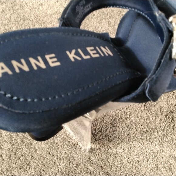Anne Klein iFlex Josie Heeled Sandals Womens 5.5 M Navy Blue Satin Rhinestone - Picture 6 of 13